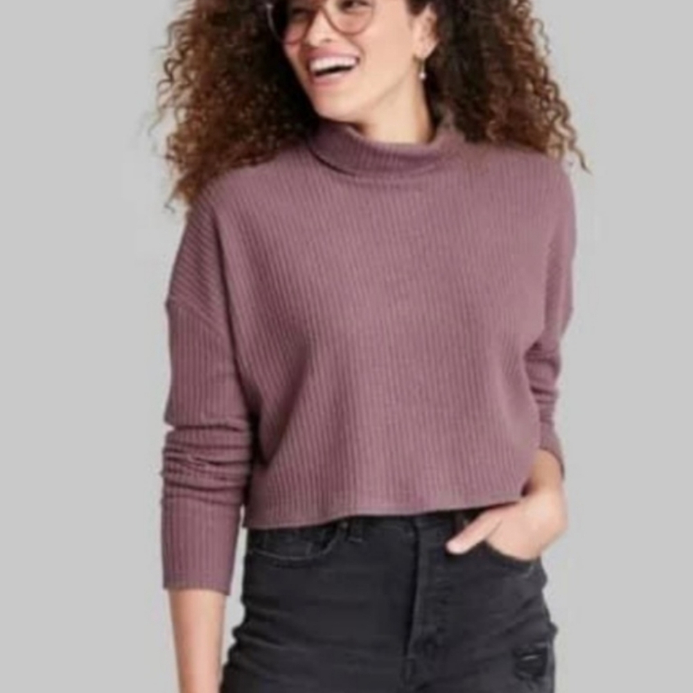 Super Soft Boxy Waffle-Knit Cropped Turtleneck - Purple, XL Wild Fable
